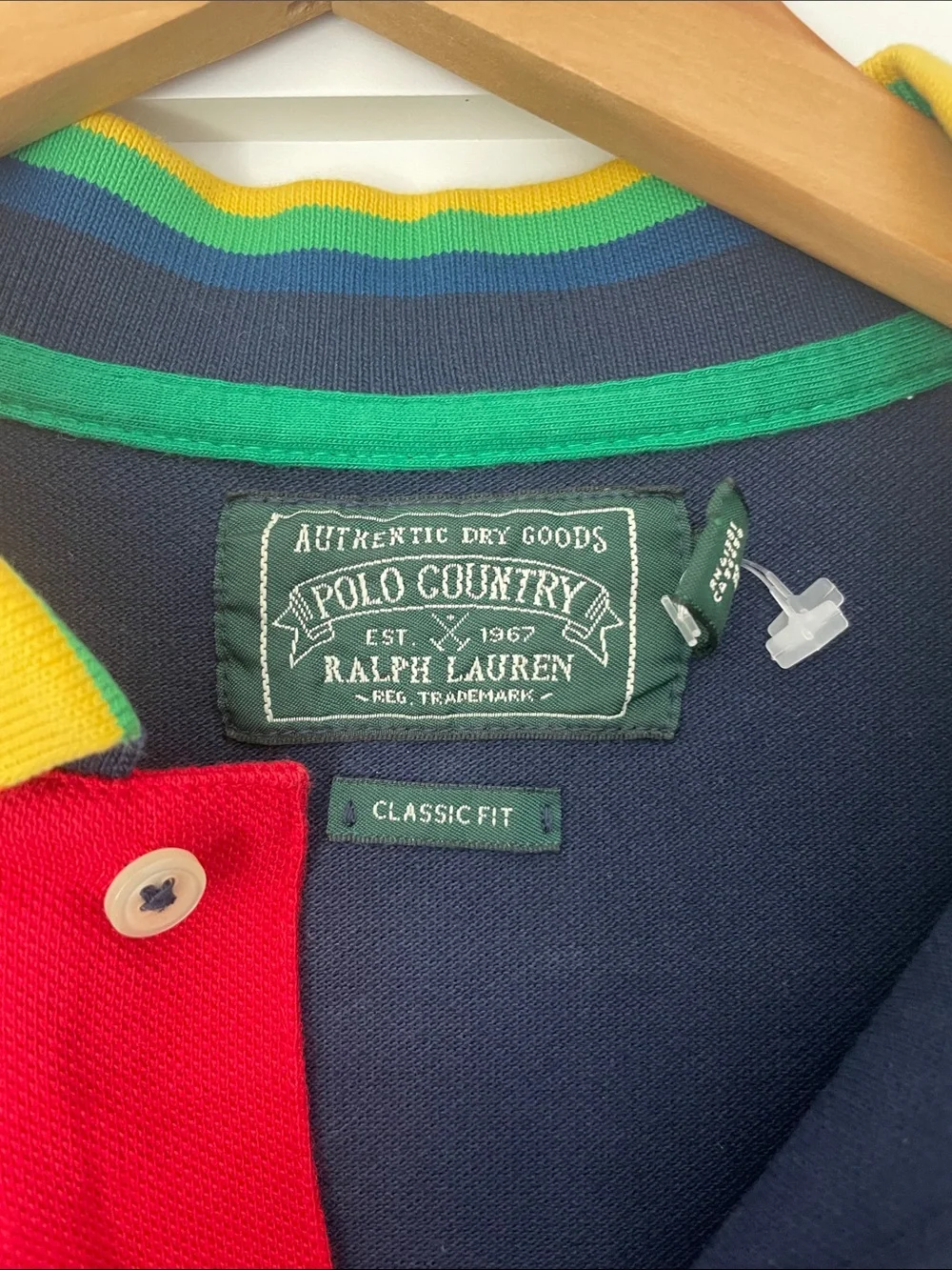 Navy Polo Shirt with Rainbow Trim Collar Polo Country Sportsman Patch
